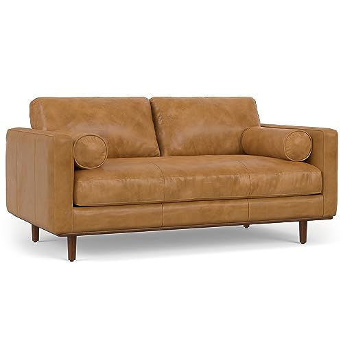 SIMPLIHOME Morrison Mid-Century Modern 72 Inch Wide Sofa in Sienna Genuine Leather, For the Living Room and Family Room