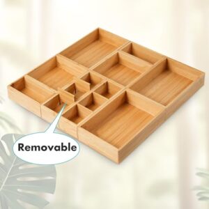 Fabsome Drawer Organizer, Set of 9 Bamboo Wood Kitchen Makeup Desk Junk Tea Drawer Storage Boxes Bins for Cutlery Silverware Utensils Flatware, Small Wooden Container Tray for Bathroom, Office