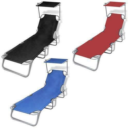 Outdoor Folding Lounge Chair Beach Sun Patio Chaise Pool Lawn Lounger Canopy Red