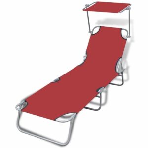 outdoor folding lounge chair beach sun patio chaise pool lawn lounger canopy red