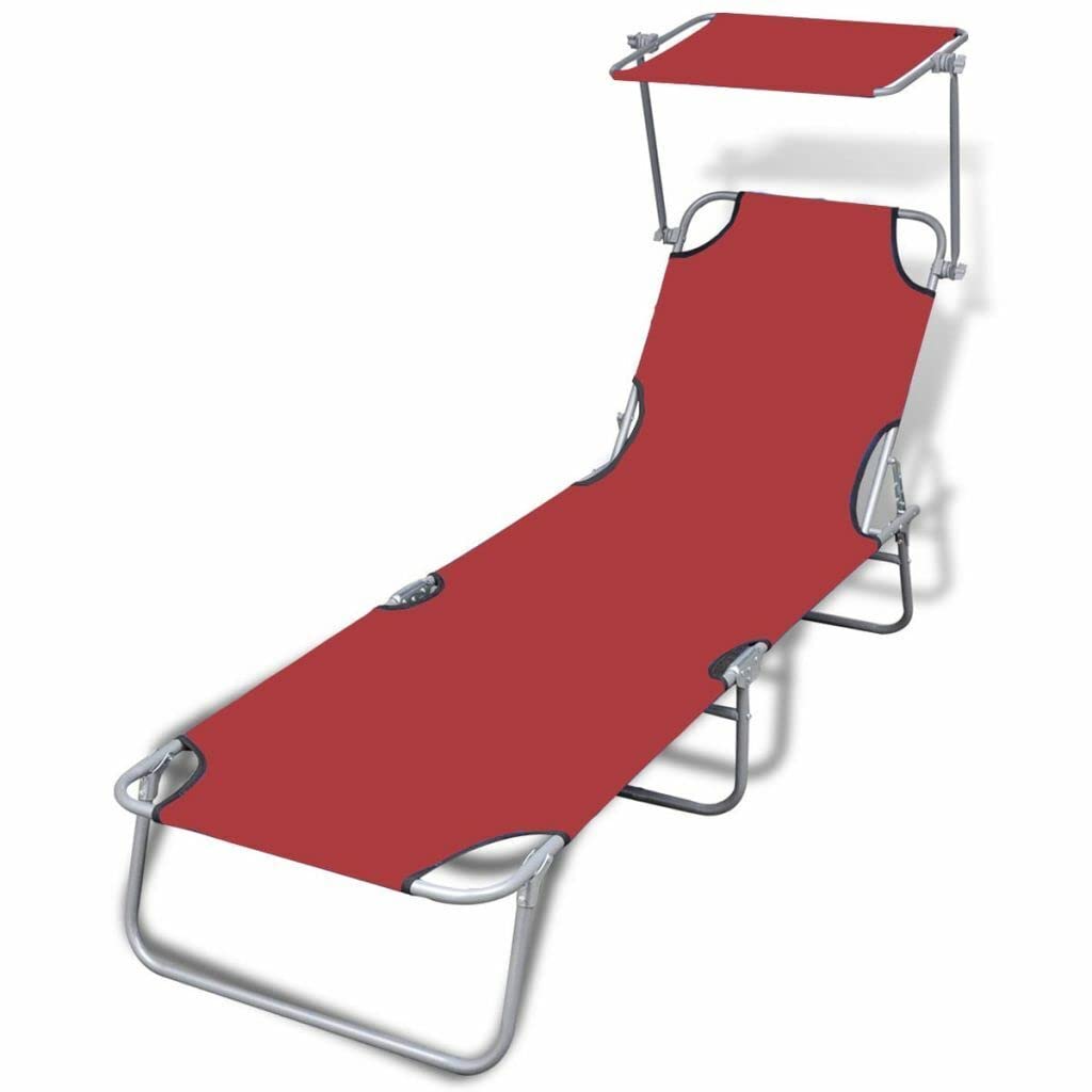 Outdoor Folding Lounge Chair Beach Sun Patio Chaise Pool Lawn Lounger Canopy Red