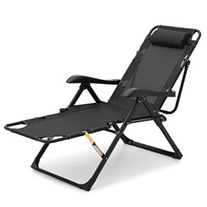 folding zero-gravity chair outdoor camping cot adjustable recliner lounge chaise black