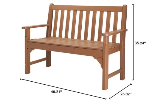 Garden Bench All Weather 2-Person Outdoor Bench for Front Porch Backyard Teak Color