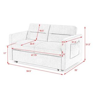 FANYE 3 in 1 Modern Convertible Loveseat Sofa Cum Sofabed, Functional 2 Seaters Sofa&Couch W/Pull Out Sleeper Couch Bed and Adjustable Backrest for Small Space, 54.5", Grey