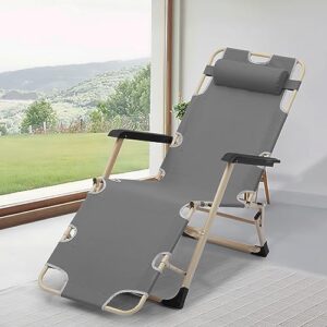 Foldable Zero-Gravity Chair Beach Lounge Chair Patio Reclining Chaise Gray