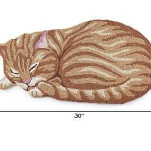 Desnoran Hand Hooked Cat Rug | Orange Tabby Shaped Accent Mat | Cute Sleeping Kitty Area Rug | Machine Wash | 17x30 Inch