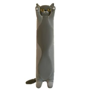 institizer long cat plush pillow body pillow, 43.3 inch cute cat stuffed animals, soft kitten plush throw pillow long cat plushie for kids girlfriend (grey)