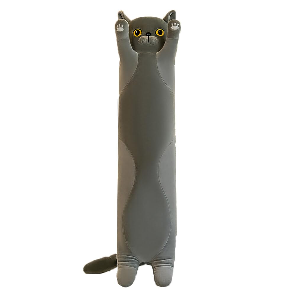 INSTITIZER Long Cat Plush Pillow Body Pillow, 43.3 Inch Cute Cat Stuffed Animals, Soft Kitten Plush Throw Pillow Long Cat Plushie for Kids Girlfriend (Grey)