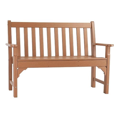 Garden Bench All Weather 2-Person Outdoor Bench for Front Porch Backyard Teak Color