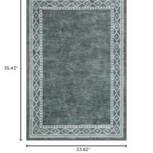 Lahome Modern Bordered Bathroom Rugs- 2x3 Entryway Rug Ultra-Thin Soft Small Rug Non-Slip Indoor Door Mat Stain Resistant Accent Carpet Washable Rugs for Bedroom Kitchen Laundry(2x3ft, Gray)