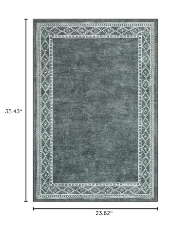 Lahome Modern Bordered Bathroom Rugs- 2x3 Entryway Rug Ultra-Thin Soft Small Rug Non-Slip Indoor Door Mat Stain Resistant Accent Carpet Washable Rugs for Bedroom Kitchen Laundry(2x3ft, Gray)