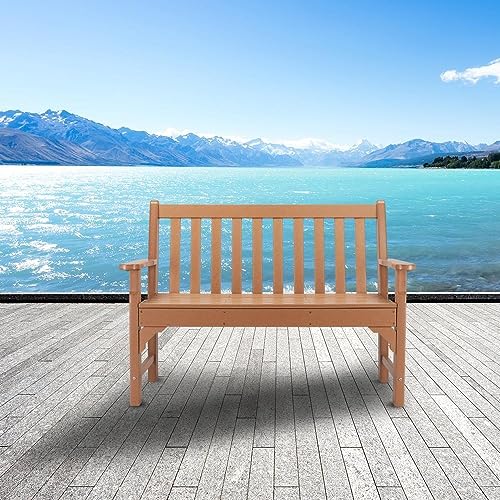 Garden Bench All Weather 2-Person Outdoor Bench for Front Porch Backyard Teak Color