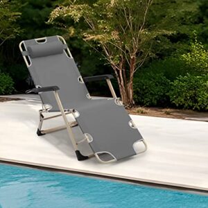 Foldable Zero-Gravity Chair Beach Lounge Chair Patio Reclining Chaise Gray