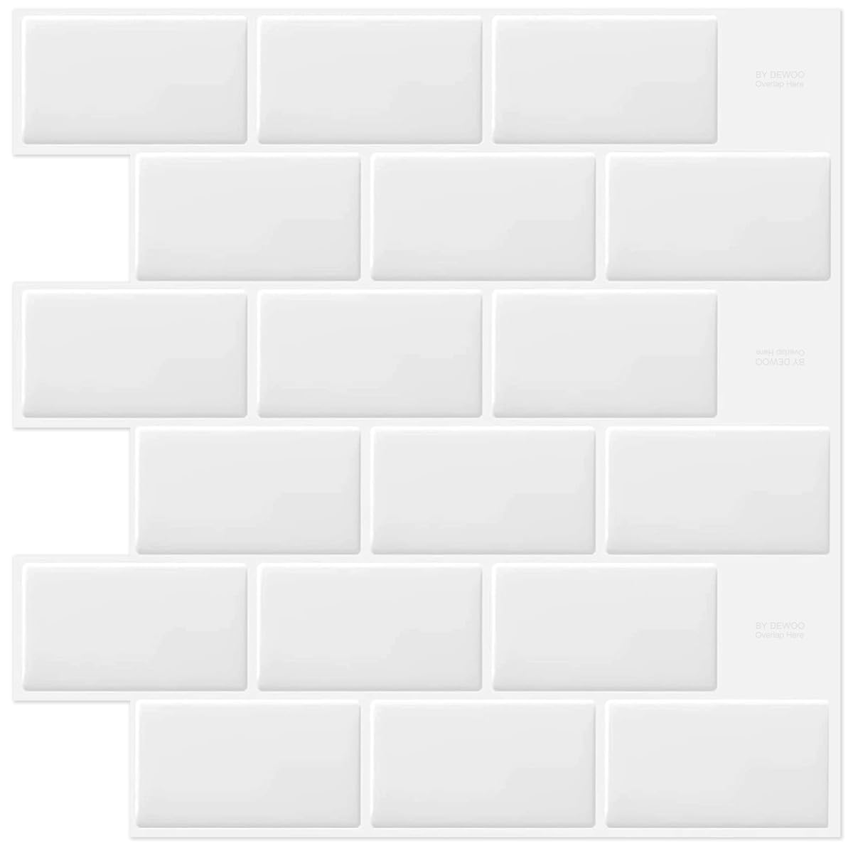 DEWOO Peel and Stick Tile Backsplash for Kitchen Wall, 10-Sheet White Subway Kitchen Backsplash Tiles (12"×12")