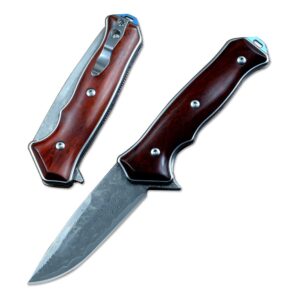 two sun ystart damascus blade pocket outdoor folding knife red ebony wood handle