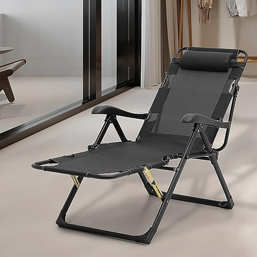 Folding Zero-Gravity Chair Outdoor Camping Cot Adjustable Recliner Lounge Chaise Black