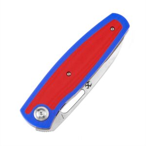 KANSEPT Mato Pocket Folding Knives for Men EDC Camping Folding Knife 3.3'' Satin CPM-S35VN Material Pocket Folding Knife with Blue and Red G10 Handle Everyday Carry K1050A1