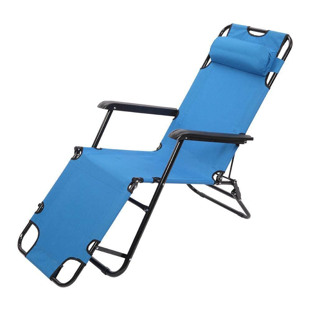 Patio Lounge Chair Chaise Bed Adjustable Beach Reclining Positions with Pillow