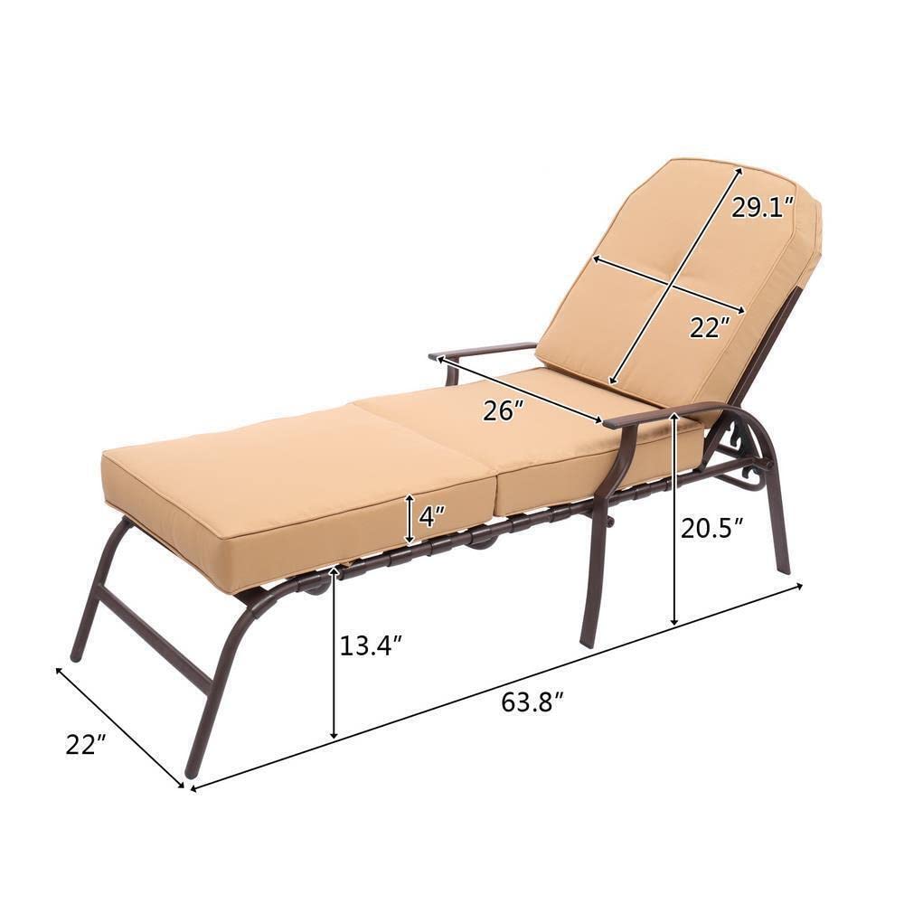 Garden Bed Patio Steel Lounge Chair Chaise Recliner 5 Adjustable Reclining