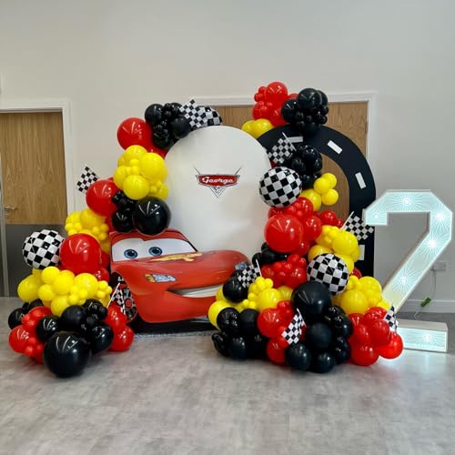 Black Yellow Red Balloon Garland Arch Kit,BTZO Cartoon Mouse Balloons Arch With Red Black Dots Balloons for Cartoon Mouse Theme Birthday Party Baby Shower Decorations