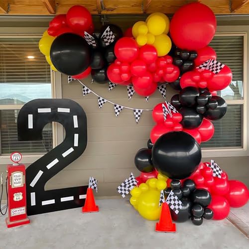 Black Yellow Red Balloon Garland Arch Kit,BTZO Cartoon Mouse Balloons Arch With Red Black Dots Balloons for Cartoon Mouse Theme Birthday Party Baby Shower Decorations