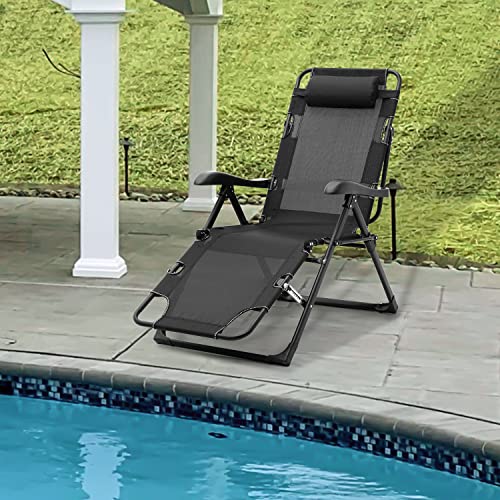 Folding Zero-Gravity Chair Outdoor Camping Cot Adjustable Recliner Lounge Chaise Black