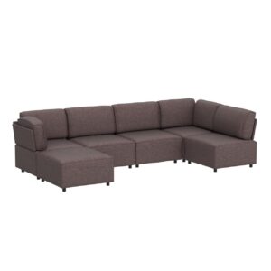 CECER U Shaped Modular Sectional Sofa, Convertible L Shaped Couch Sofa, Queen Sleeper Sofa, Variable Modular Oversized Couches for Living Room, (Brown)