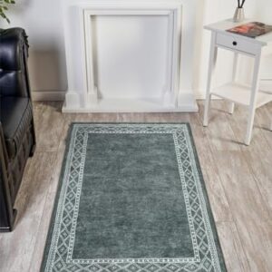 Lahome Modern Bordered Bathroom Rugs- 2x3 Entryway Rug Ultra-Thin Soft Small Rug Non-Slip Indoor Door Mat Stain Resistant Accent Carpet Washable Rugs for Bedroom Kitchen Laundry(2x3ft, Gray)