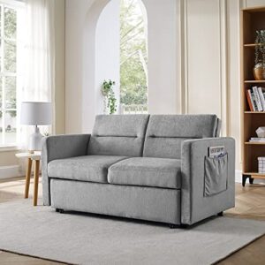 fanye 3 in 1 modern convertible loveseat sofa cum sofabed, functional 2 seaters sofa&couch w/pull out sleeper couch bed and adjustable backrest for small space, 54.5", grey