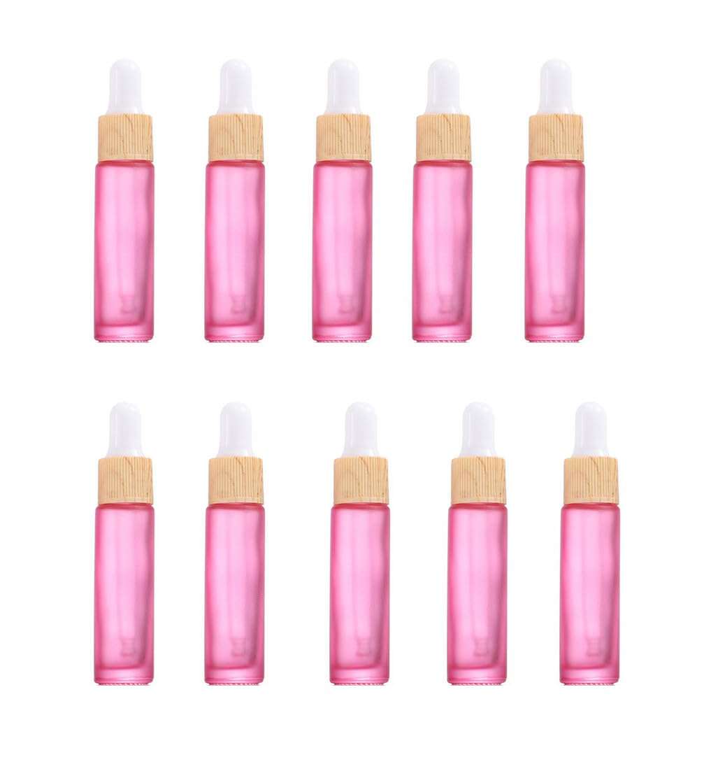 YORROR 10 Pack 10ml Frosted Thick Glass Essential Oil Dropper Bottle,Empty Refillable Dropper Bottle With Glass Eye Dropper for Massage Oils,Aromatherapy,Perfume,Cosmetic Liquid(Pink)