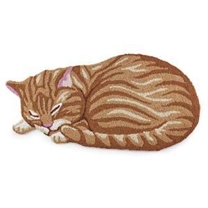 desnoran hand hooked cat rug | orange tabby shaped accent mat | cute sleeping kitty area rug | machine wash | 17x30 inch