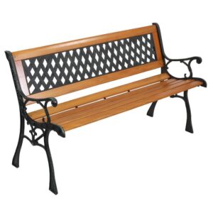 patio porch garden bench cast iron outdoor chair love seats park wooden seat bronze & natural