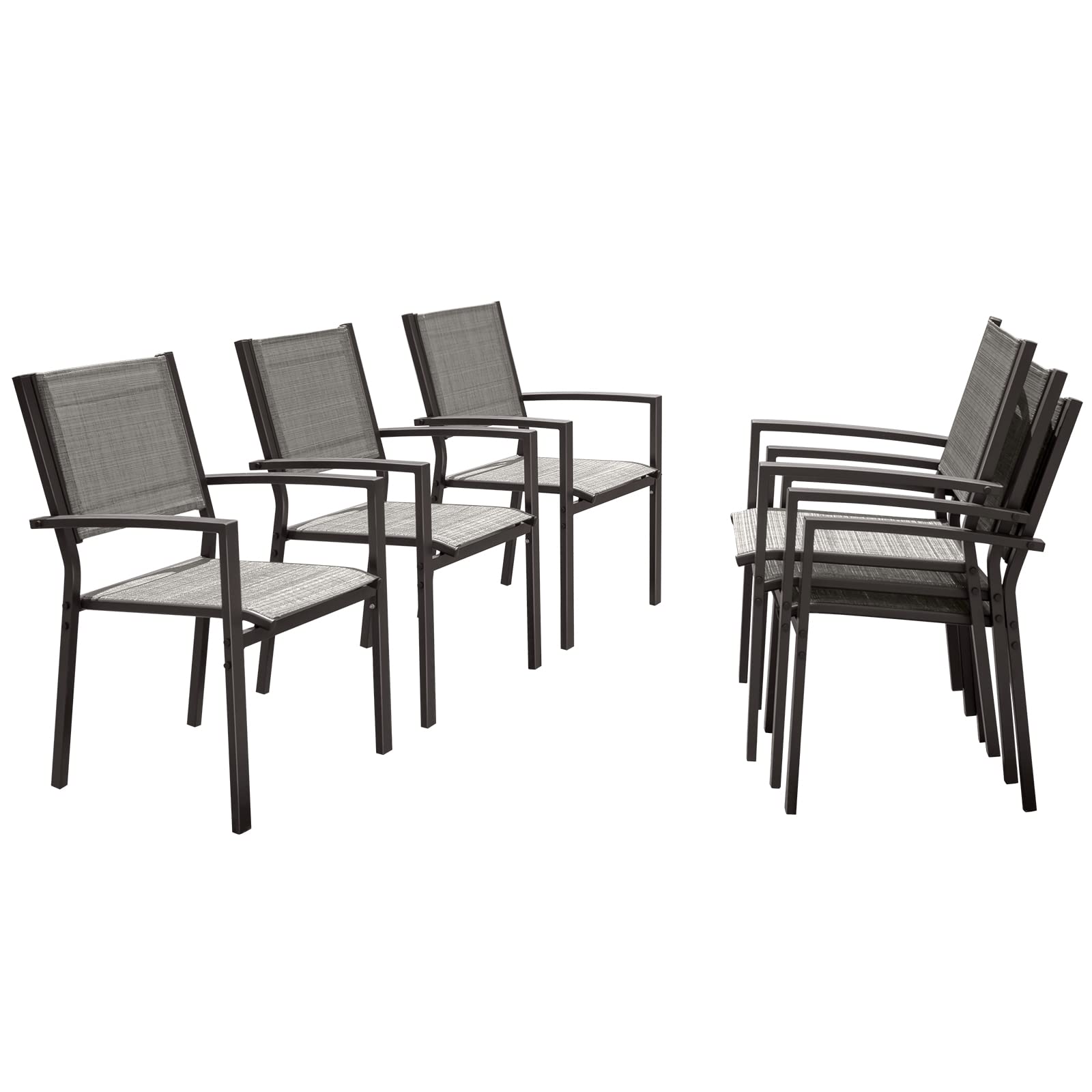 Devoko Outdoor Dining Chairs Set of 6 Patio Stackable Chairs (Grey)