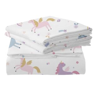 musolei unicorn fitted sheet set full girls rainbow star sheet pink flower bedding set 1 deep pocket fitted sheet with 2 pillowcases multi-colour girls kids teenagers gift queen