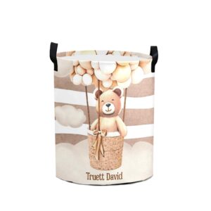 Brown Balloon Cute Bear Personalized Laundry Hamper with Handles Waterproof,Custom Collapsible Laundry Bin,Clothes Toys Storage Baskets for Bedroom,Bathroom Decorative Large Capacity 50L