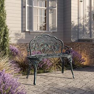 39 inch Antique Style Patio Porch Garden Bench Aluminum Outdoor Chair Rose