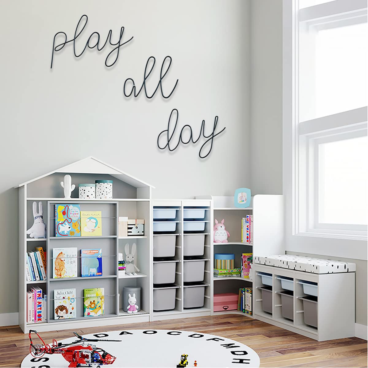 Playroom Wall Decor, Play Room Daycare Wall Decoration Play All Day Sign Play All Day Wall Decor for Kids Boys Girls Playhouse Decor Toy Room Classroom