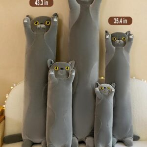 INSTITIZER Long Cat Plush Pillow Body Pillow, 43.3 Inch Cute Cat Stuffed Animals, Soft Kitten Plush Throw Pillow Long Cat Plushie for Kids Girlfriend (Grey)