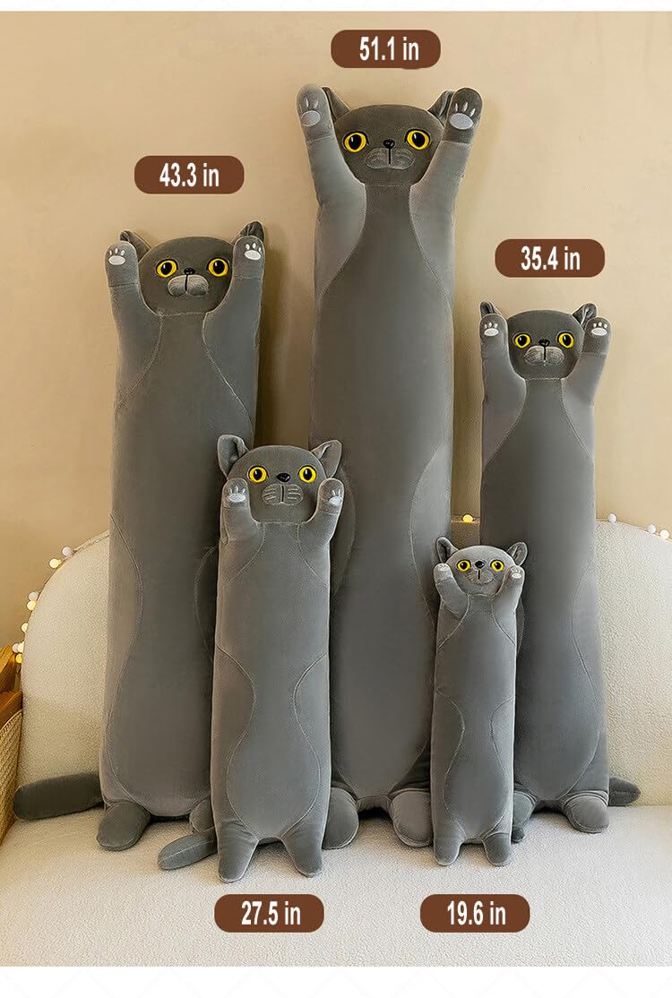 INSTITIZER Long Cat Plush Pillow Body Pillow, 43.3 Inch Cute Cat Stuffed Animals, Soft Kitten Plush Throw Pillow Long Cat Plushie for Kids Girlfriend (Grey)