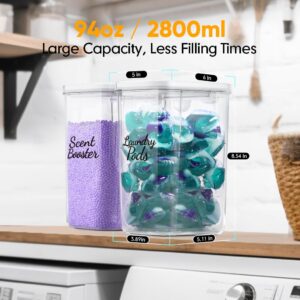 Moryimi Laundry Scent Booster Container for Laundry Room Organization and Storage, 2 Pack 94oz Scent Bead Dispenser with Scoop, Laundry Pods Container Laundry Powder Container Dryer Ball Holder