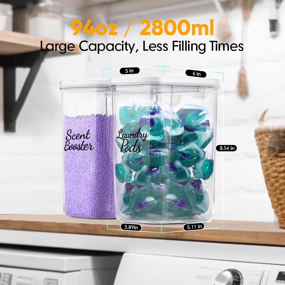 Moryimi Laundry Scent Booster Container for Laundry Room Organization and Storage, 2 Pack 94oz Scent Bead Dispenser with Scoop, Laundry Pods Container Laundry Powder Container Dryer Ball Holder