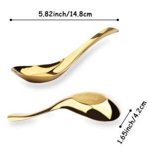 Asian Soup Spoons Stainless Steel Chinese Soup Spoons Set of 6 Soup Spoons Silverware Cucharas Para Comer for Ramen Pho Wonton Dumpling Noodles (gold)