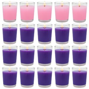 20 packs advent candles with clear glass holder, 15 purple and 5 pink votive candles, unscented seasonal celebration candles for christmas table decoration