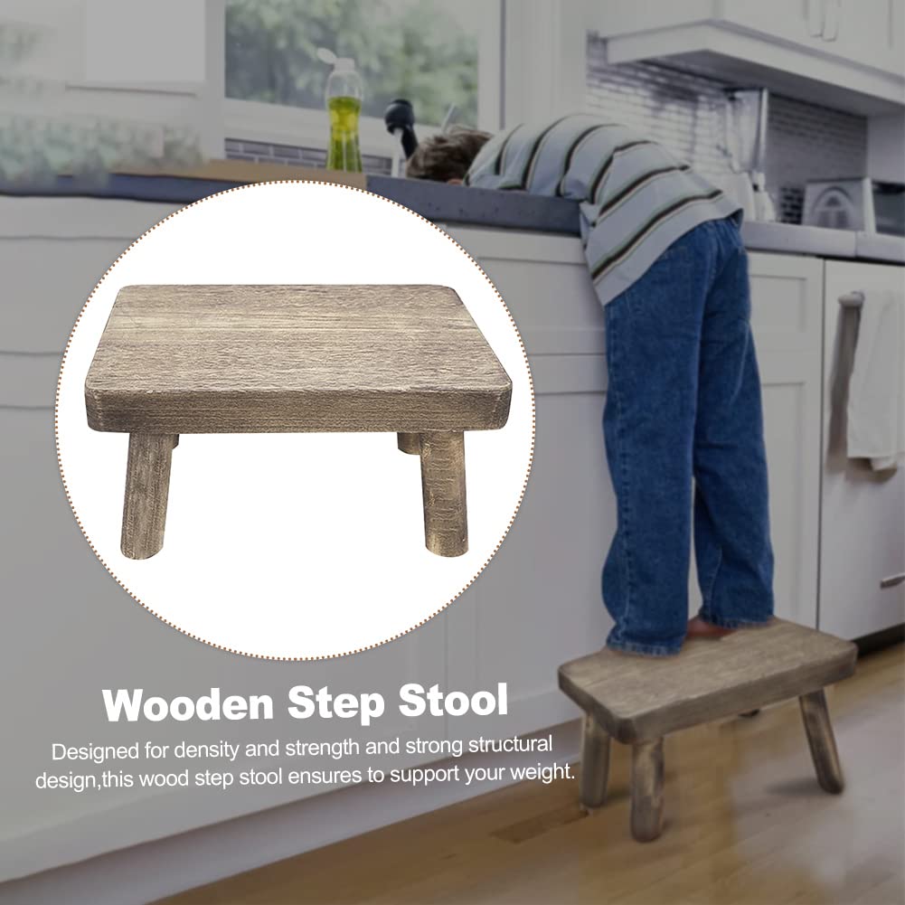 Wooden Step Stool, Solid Portable Wooden Footstool Toddler Step Stool for Kids, Bed Stool for High Beds, Wooden Bedside Step Stool for Kitchen, Bathroom, Closet(as shown)