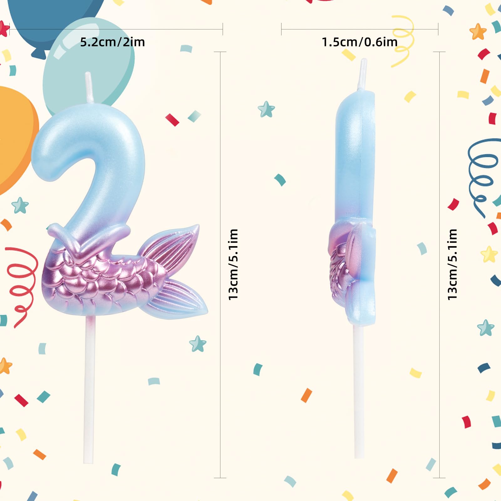 Birthday Candles Numbers 3 Candle, Mermaid Birthday Decorations, Happy 3rd Birthday Candles for Cake, Blue Purple Birthday Cake Candle Mermaid Cake Toppers Birthday Party Supplies