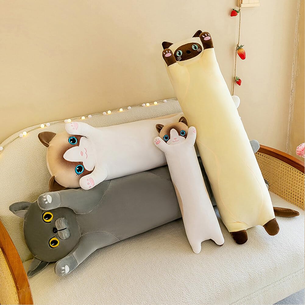 INSTITIZER Long Cat Plush Pillow Body Pillow, 43.3 Inch Cute Cat Stuffed Animals, Soft Kitten Plush Throw Pillow Long Cat Plushie for Kids Girlfriend (Grey)