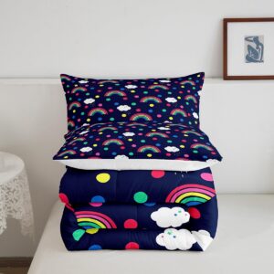 Full Size Cute Rainbow Bedding Set Boys Girls Lovely Kids Rainbows Comforter Set for Kids Women Men Ultra Soft Kawaii Cloud Rainbow Comforter Polka Dots Duvet Set Room Decor Quilt Set