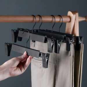 NORTHERN BROTHERS Clothes Pants Hangers, Black Pant Hangers 10 Pack Skirt Hangers with Clips Plastic Pants Hangers Bulk Shorts Hangers