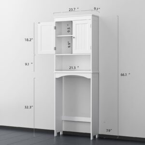 Bealife Over The Toilet Storage Cabinet with Open Shelf, Organizer with Adjustable Shelf and Double Doors,Over The Toilet Storage Shelf Free Standing- White