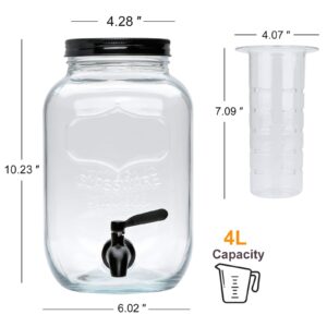 1-Gallon Drink Dispenser,Accguan Glass Water Dispenser with Black Tin Lid and Black Stainless steel faucet,Black Iron Frame,Mason Drink Dispenser for Parties, Picnics, Barbecues and Daily,2 pack